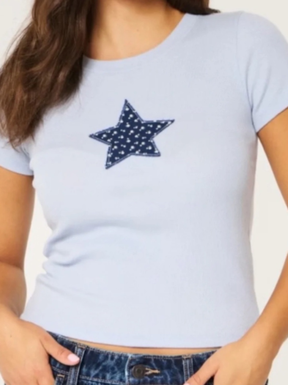 Hollister Short Sleeve Star Patch Motif Top